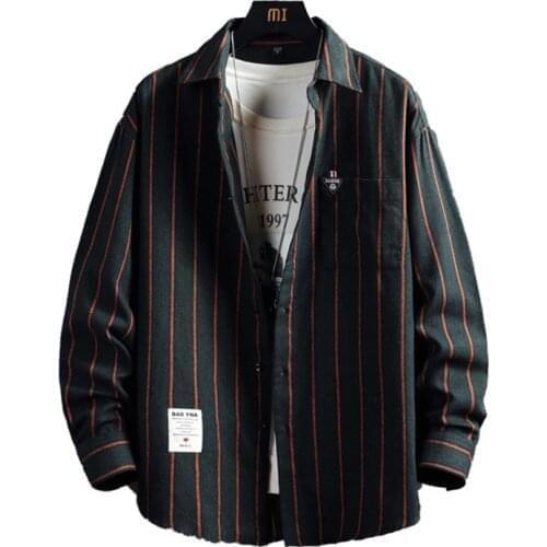 2021 Men Striped Shirt Brand Lapel Long Sleeve Button Fashion Pockets Tops Harajuku Streetwear Casual Shirts Camisas