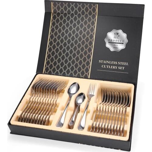 36 Pieces Tableware Set Luxury Stainless Steel Dinnerware Rose Gold Spoon and Fork Set Kitchen Cookware Gift Box Ecofriendly