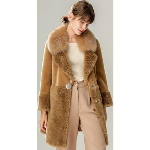 Real Coat Female Fox Collar Sheep Shearling Fur Jackets Winter Jacket Women 100% Woo Coats Chaqueta Mujer MY3986