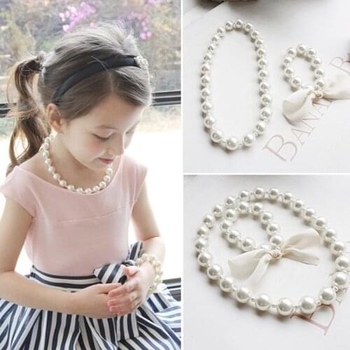 1 Set Children Accessories Girls Jewelry Artificial Pearl Necklace Bracelet Set Kids Little Girl Princess Decorations GXMB