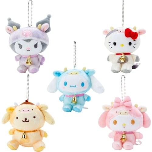 10cm Cartoon Kawaii My Melody Cinnamoroll Kuromi Kt Cat Plush Toy Anime Stuffed Animals Cute Plushie Bag Pendant Doll Toys Gifts