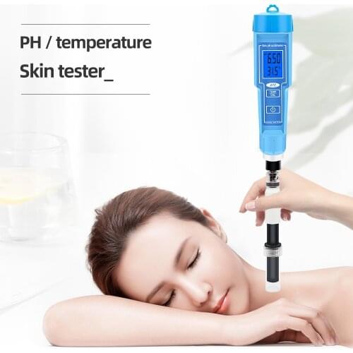Professional Skin PH Tester Meter 2 in 1 Temperature PH Surface Checker 0.00-14.00 ATC for Soil,Leather, Paper, Emulsion,Pool