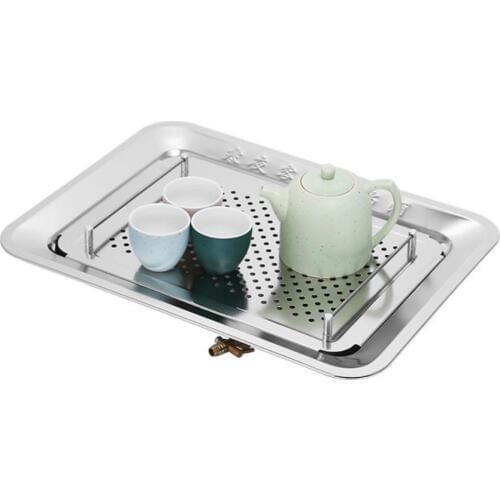 "King Tea Mall" Rectangle Stainless Steel Tea Tray with Water Tank and Water Outlet 3 Variations, Teawares, Teasets, Teatools