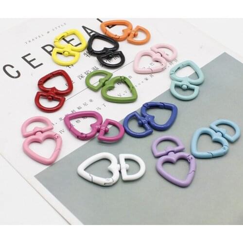 2pcs/batch DIY accessories heart-shaped spring split keychain candy color metal key accessories