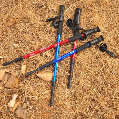 Adjustable stick with straight handle aluminum alloy hiking stick outdoor super short and portable camping poles