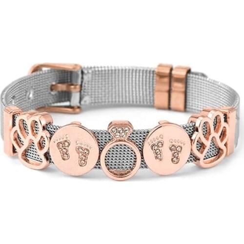 Romantic Love Footprint Charm Slide Beads Fit Stainless Steel Mesh Bracelet DIY Brand Jewelry for Women Men Summer Style Gift