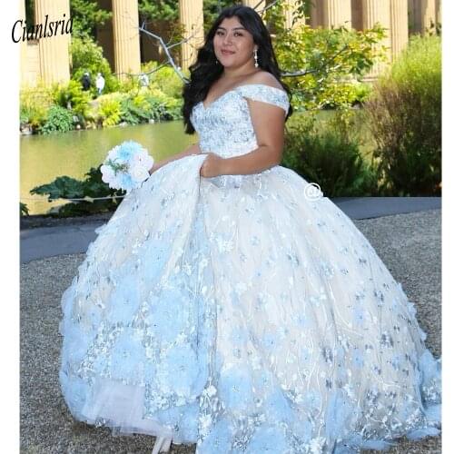 Luxury Off The Shoulder Plus Size Ball Gown Quinceanera Dresses Handmade Flowers Appliques Lace Sweet 16 Prom Party Dress