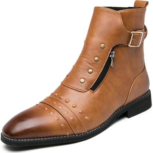 Luxury Men Dress Wedding Shoes Zipper Design High-top Leather Shoes Size 38-46 Fashion Pointed Toe Heighten Loafers Party Shoes