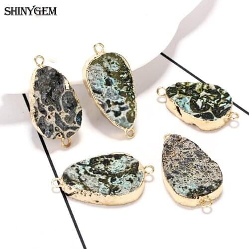ShinyGem 5Pcs Water Drop Natural Greys Agate Stone Connectors Charms Gold Plating Bezel Water Texture For DIY Jewelry Making
