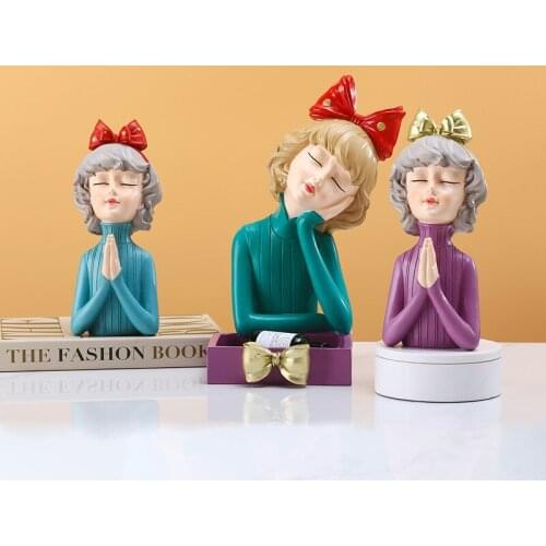 Nordic Resin Bow Girl Sculpture Ornaments Living Room Desktop Character Model Crafts Home Decoration Accessories Wedding Gifts