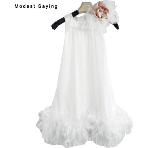 Lovely Ivory A-line Feather Flower Girl Dress 2017 with Flowers Knee-Length Baby kids Girl Beauty Pageant Party Prom Gowns YF23