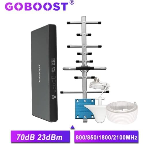 GOBOOST LTE 4G 800 1800 Cellular Amplifier 2G 3G 850 2100 MHz Mobile Phone Signal Booster High Gain 70dB Repeater Kit New