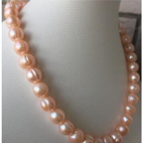 Gorgeous 11-12mm south sea baroque gold pink pearl necklace 18inch 14k
