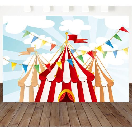 Circus Bunting Birthday Party Photography Background Red and White Tent Photo Background Dessert Table Decorations Props Banner
