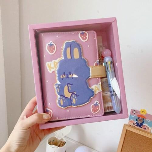 2021 Cute Cartoon Spiral Binder Notebook A6 PU Leather Loose-Leaf Diary Planner Spiral Notebook Hand Book Korea Creative Gifts