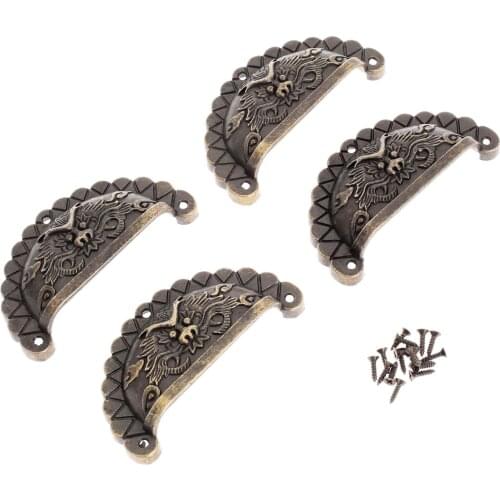 4Pcs Antique Bronze Handles Vintage Knobs and Pulls for Cabinet Dragon Shell Knobs Dresser Drawer Door Cupboard Pull Handle