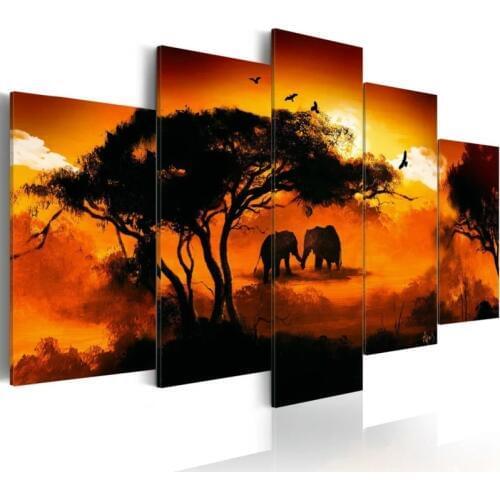 5 pcs african elephant landscape 5d diy diamond painting full square round diamond embroidery landscape wall decor