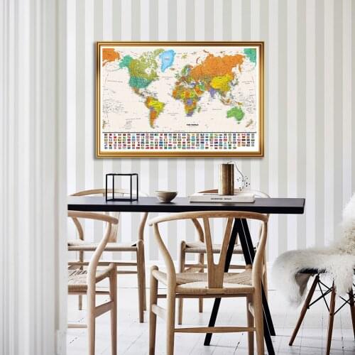 59*42cm The World Political Map with National Flags Poster Decor Vintage Canvas Painting Home Decoration School Supplies