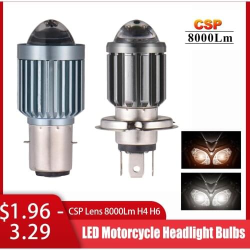 8000Lm H4 H6 LED Motorcycle Headlight Bulbs Spotlight CSP Lens White Yellow Hi Lo Lamp Scooter Light Accessories Fog Lights 12V