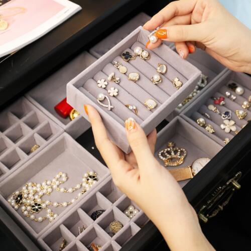 Velvet Jewelry Storage Box Earring Watch Cosmetic Organizer Necklace Jewelry Hair Clip Display Holder Drawer Storage Cabinet
