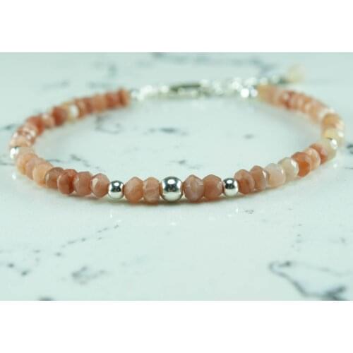 Brown Moonstone Bracelet, Brown Gemstone bead with silver bead, 925 Sterling Silver Jewelry for Women, hand Made in TURKEY