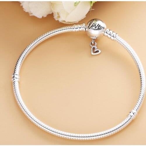Free Shipping Authentic 925 Sterling Silver Moments Freehand Love Heart Clasp Snake Chain Bracelet For Charm Women DIY Jewelry
