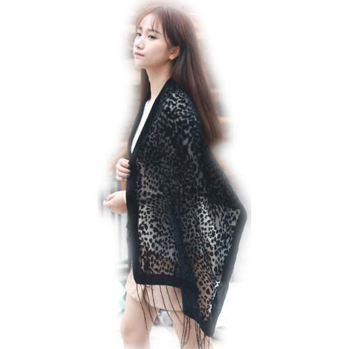 Black leopard print silk scarf shawl female for mom