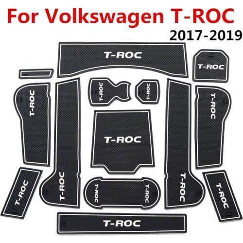 For VW T-ROC 2017-2019 Volkswagen 3D Rubber Mat Lnterior Anti Slip Mat Door Slot Pad Cup Cushion Groove Mat Accessories