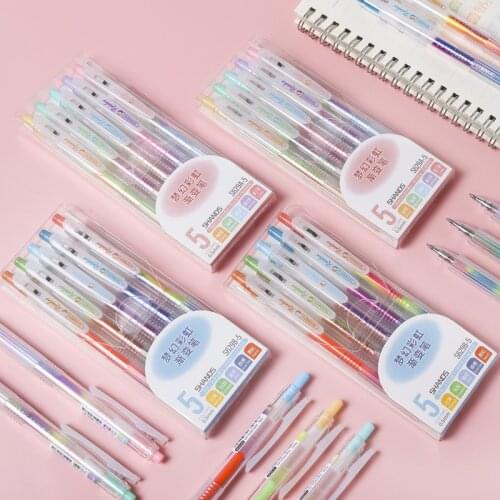 Dream Rainbow Gradient Gel Pens 0.5MM Color Gel Pen Ink Write Smoothly Hand Account 5pcs/Set Pens Stationery School Pen