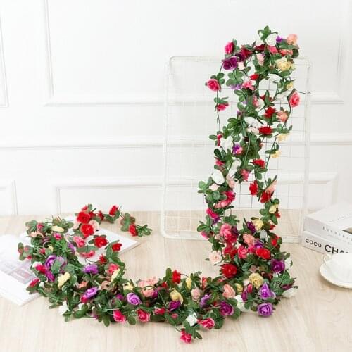 2.5m Rose Artificial Flowers Christmas Garland For Wedding Home Room Decoration Spring Autumn Garden Arch Diy Fake Plant Vine