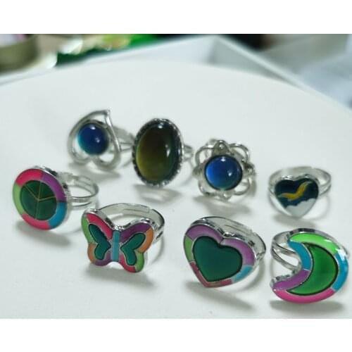 Variable Color Cute Animal Butterfly Bear Cross Opening Adjustable Temperature Color Change Metal Rings for Women jewelry