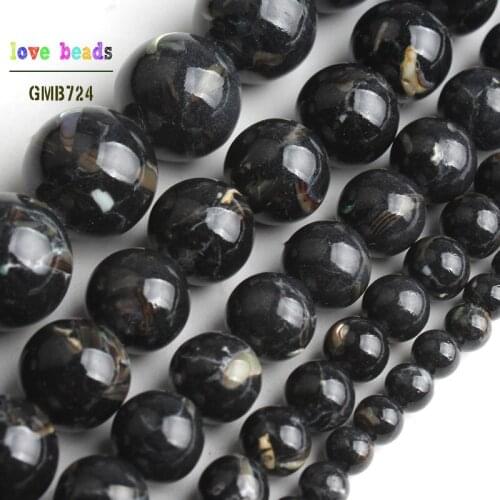 Black Howlite Stone Round Loose Shell Beads for Jewelry Making 15'' Strand DIY Bracelet 4/6/8/10/12mm