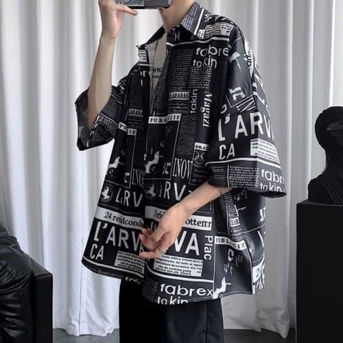 Summer Simple Half Short Long Sleeve Floral Black Shirt Mens Hawaiian Fashion Korean Couples Oversize Top Blouses Men Clothing