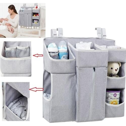Multi-Function Hanging Foldable Baby Bed Organizer Nursing Storage Bag Holder Diaper Stacker Portable Dual Layer Baby Bed Set