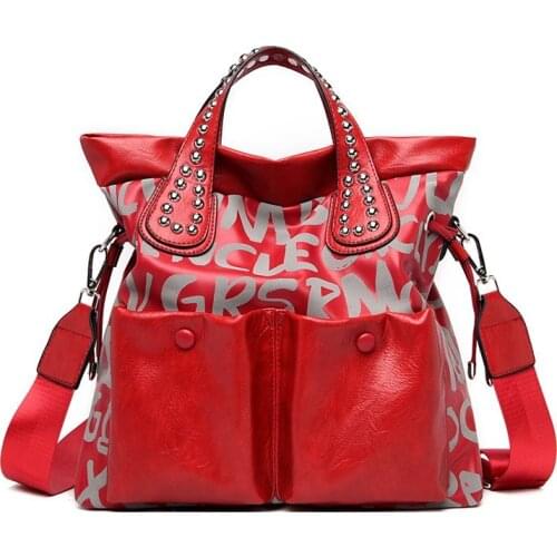 Fashion Rivet Letter Leather Women Handbags High Quality Luxury Women Shoulder Bags Designer Large Capacity Female Messenger Bag