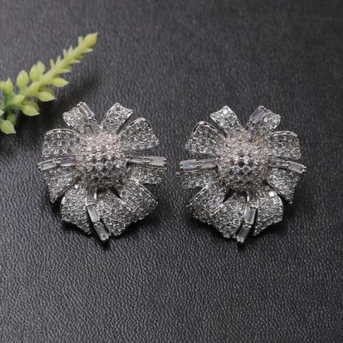 Lanyika Fashion Jewelry Dubai African Popular Lucky Sunflower Stud Earrings Cubic Zircon Wedding Daily Luxury Earrings Best Gift