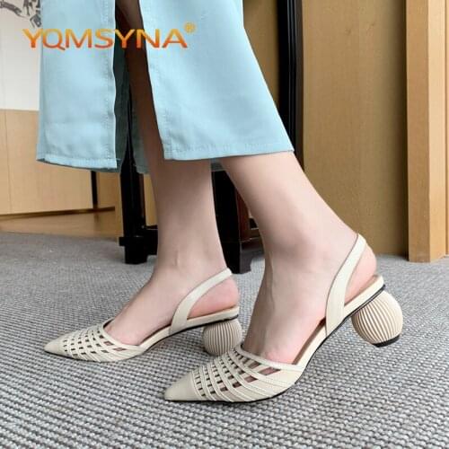 YQMSY Fashion Womens Sandals Handmade Pointed Toe Side Air Round Heels Shallow Shoes Summer Casual Shopping Frail Shoes AS28