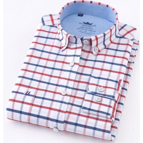 New pure cotton men blouse turndown collar long sleeved good quality well fit comfortable oxford plaid male boy casual shirts