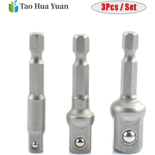 3pcs/set Socket Adapte Bits Set Hex Drill Nut Driver Power Shank 1/4" 3/8" 1/2" Connecting Rod Head Extension Drill Bits Tools A