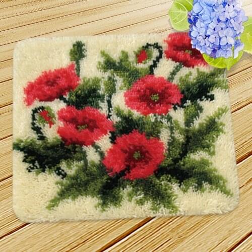 Latch Hook Mat Cushion Kits Flowers Knooppakket Smyrna Needlework Almofadas Klink Haak Kussen Bloem Embroidery Cushions Kits Diy