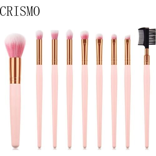 CRISMO 9PCS Pink Professional Make Up Brushes Set Foundation Eyeshadow Eyeliner Brush Makeup Brush Set Pinceis De Maquiagem