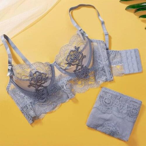 New Ultra Thin Cup Lingerie Bra Set Underwear Transparent Temptation Sexy Underwear Set For Women High waist womens panties