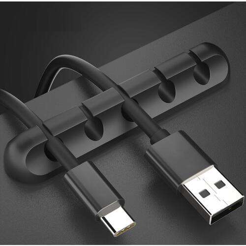 USB Cable Organizer Wire Winder Earphone Holder Cord Clip Office Desktop Phone Cables Silicone Tie Fixer Wire Management