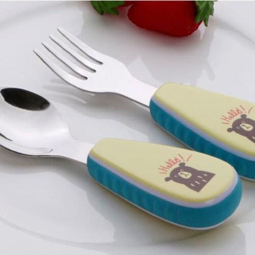 Portable Tableware Fork Cute Two-piece Suit Children Creative Student Tableware With Anti-slip Handle