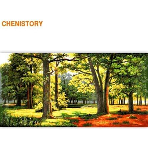 CHENISTORY 60x120cm Frame DIY Painting By Numbers Green Forest Landscape Acrylic Paint By Number Calligraphy Painting Large Size