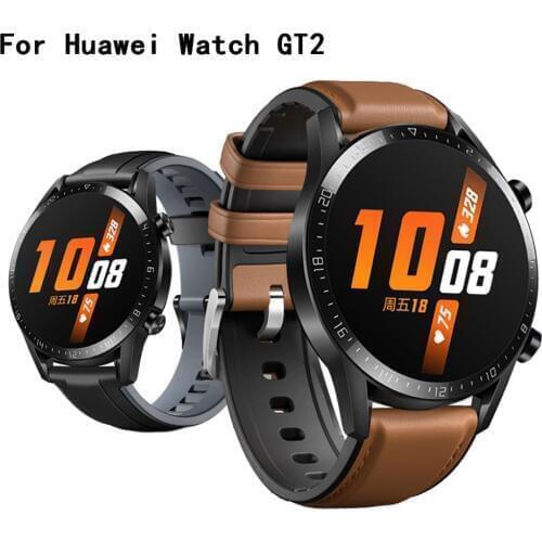 For Huawei Watch GT2 46mm 42mm Replacement Leather +Silicone Watch Band Wrist Strap Smart watch Bracelet accessories GT 2