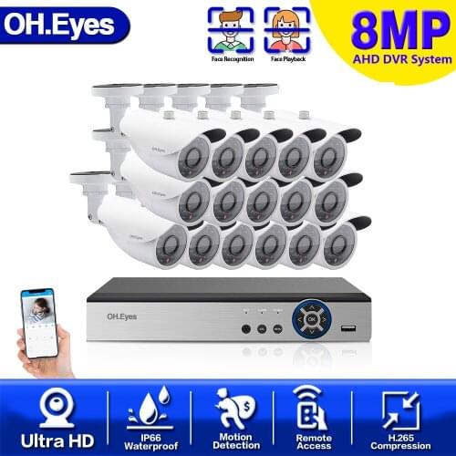8MP H.265 16CH AHD DVR Video Surveillance System IR-CUT Indoor Outdoor Waterproof 4K CCTV Camera P2P Security Surveillance Set