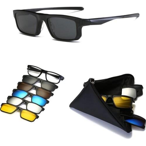 KJDCHD(5 lens) Clip on Sunglasses Men Women Magnetic polarized+ mirrored Sun Glasses for myopia day Night Driving TR90 frame