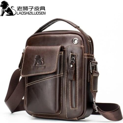LAOSHIZI Genuine Cow Leather Messenger Bag Men Handbag Chest Crossbody Shoulder Bag Mens bag Tas Business Small Male Bolsas Sac