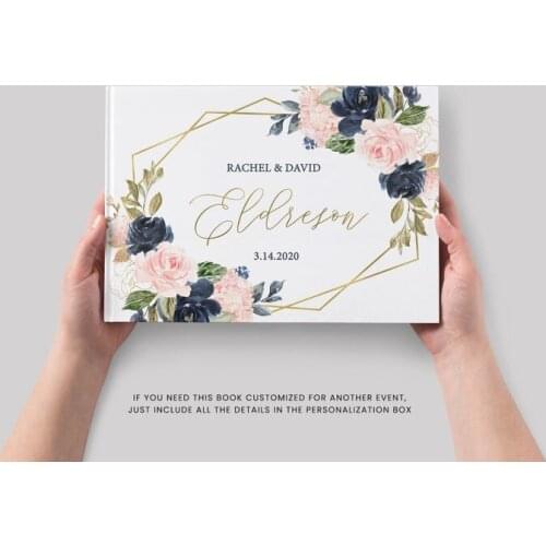 Wedding Guest Book Navy Blush Floral Instant Photo Guestbook Alternative Personalized Gold Foil Guestbook Shower Gift